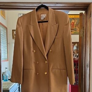 Talbots Camel Double-Breasted Blazer with Gold Buttons